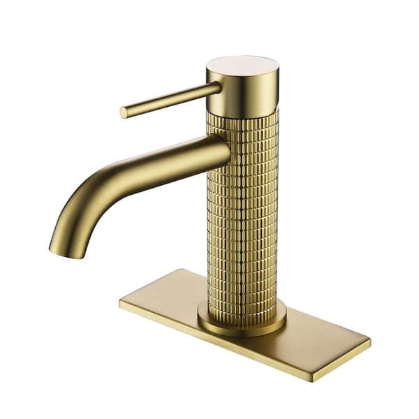 Single Handle Single Hole Bathroom Sink Faucet with Deckplate Included Modern Brass Basin Vanity Tap Brushed Gold