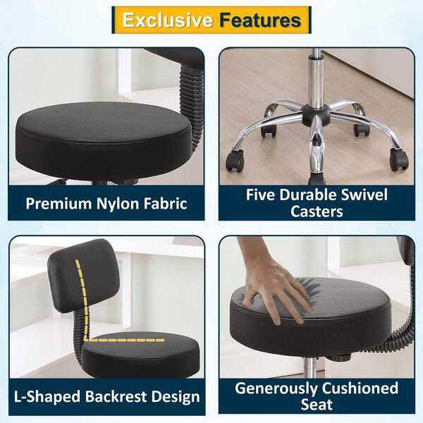 MAYKOOSH Black Adjustable Drafting Stool with Wheels and