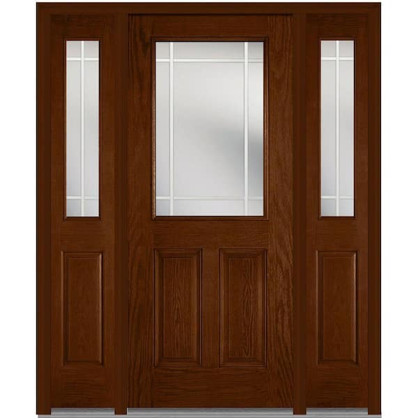 MMI Door 60 in. x 80 in. Internal Grilles Right-Hand 1/2-Lite Clear Stained Fiberglass Oak Prehung Front Door with Sidelites