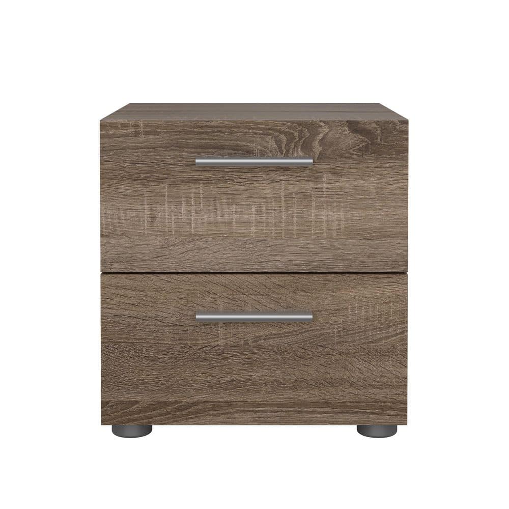 Truffle Transitional 2-Drawer Nightstand with Metal Accents
