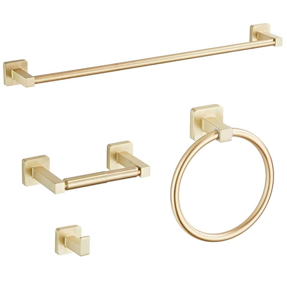4-Piece Bath Hardware Set with Hand Towel Bar, Towel Ring, Robe Hooks, Toil