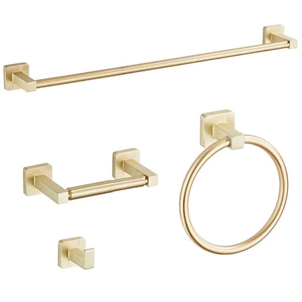 Adrinfly 4-Piece Bath Hardware Set with Hand Towel Bar, Towel Ring, Robe Hooks, Toilet Paper Holder in Brushed Gold