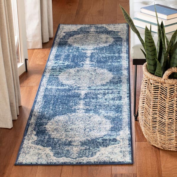 Brentwood Navy/Ivory 2 ft. x 6 ft. Border Runner Rug