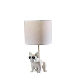 Sunny 16 in. White Ceramic with Brushed Steel Neck Table Lamp
