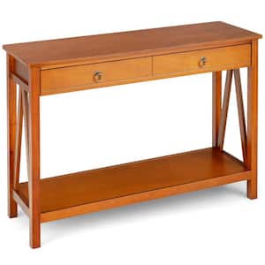 Modern 42 in. Walnut 31 in. Rectangle MDF Console Table with Drawer Cherry