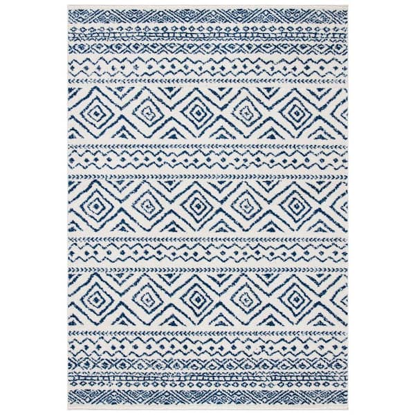 Tulum 10 ft. x 13 ft. Ivory/Navy Striped Geometric Diamonds Area Rug