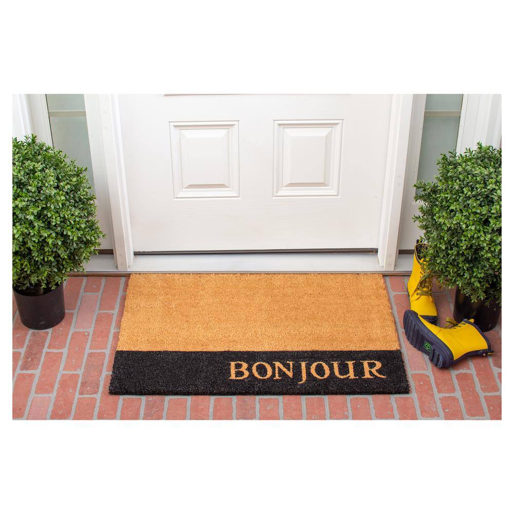 Bonjour Natural Coir and Black Vinyl Outdoor Doormat