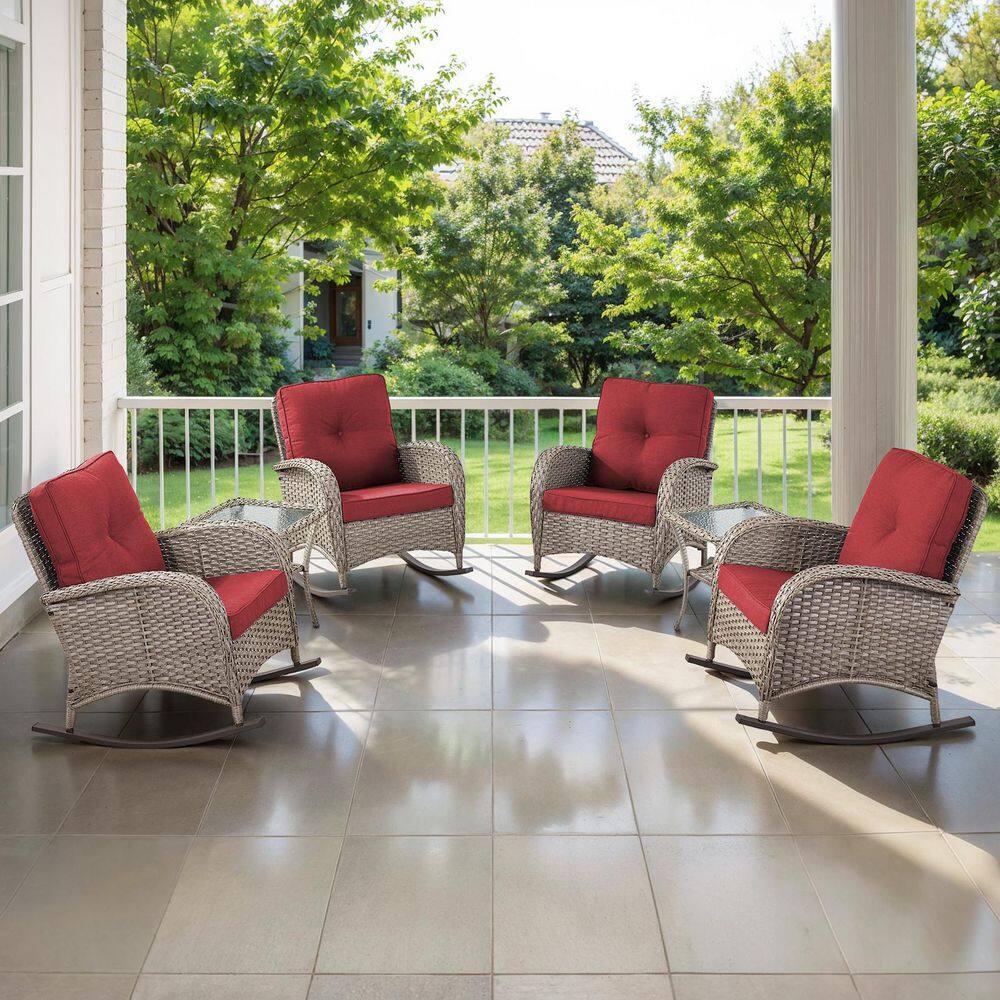 PlainCurve 6-Piece Gray Wicker Patio Conversation Set with Red Cushions and Side Tables price history on PriceWatchPro