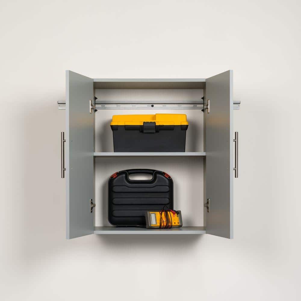 Light Gray Wall-Mounted Office Cabinet with Adjustable Shelving