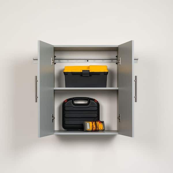 HangUps Collection Engineered Wood 1-Shelf Wall Mounted Garage Cabinet in Grey (24 in W x 30 in H x 12 in D)