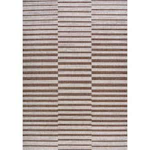 Sukie Modern Offset Stripe Beige/Brown 5 ft. x 8 ft. Indoor/Outdoor Area Rug