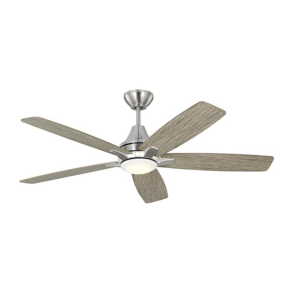 Generation Lighting Lowden 52 in. LED Indoor/Outdoor Brushed Steel Ceiling Fan with Light Kit, Remote Control and Reversible Motor
