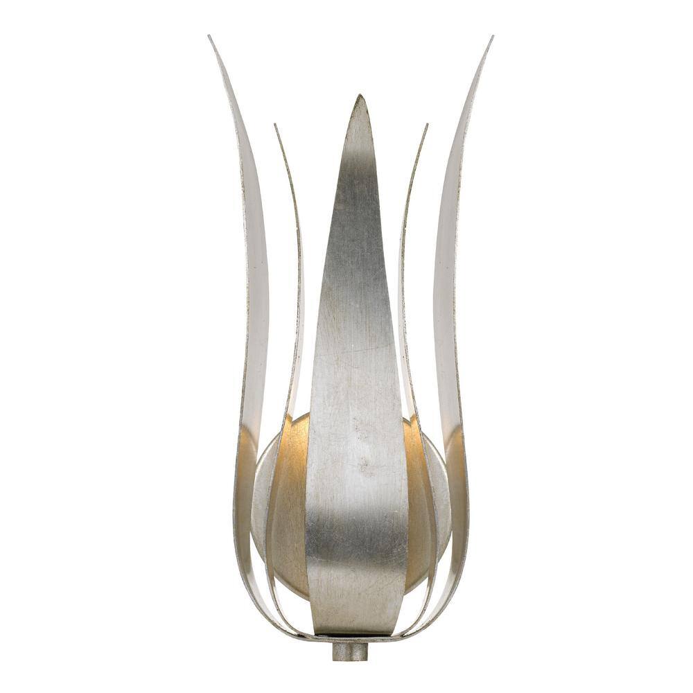 Elegant Antique Silver Dimmable Wall Sconce with Wrought Iron Leaves