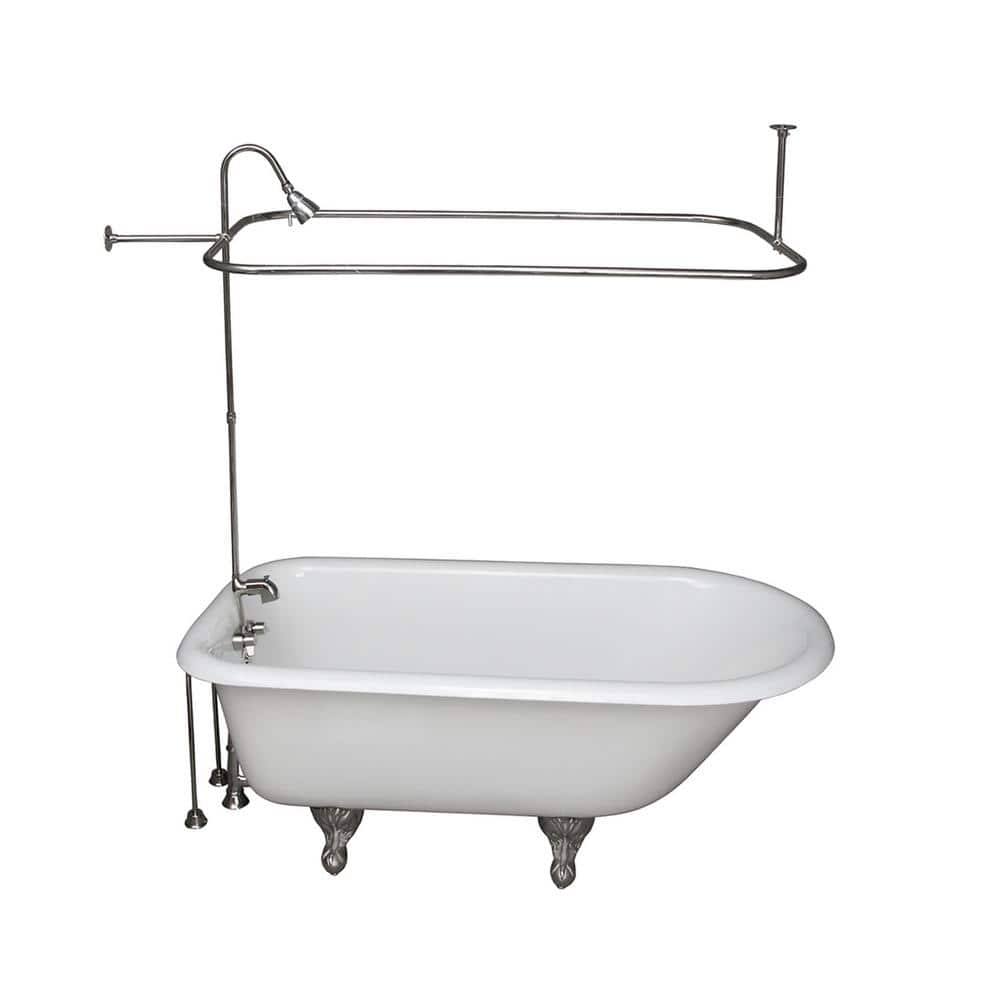 4.5 ft. Cast Iron Ball and Claw Feet Roll Top Tub in White with Polished Ch