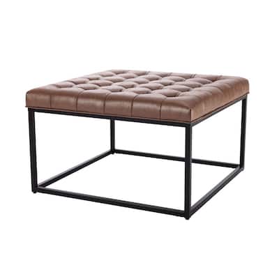 Color : Brown HZC Ottoman Foot Stool Upholstered Footrest Wood Stool Linen Cushion Ottoman Coffee Table for Living Room Bench 