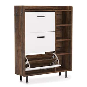 43.3 in. H x 35.43 in. W Brown Wood Shoe Storage Cabinet with 3 Flip Drawers and 5 Tiers shelves