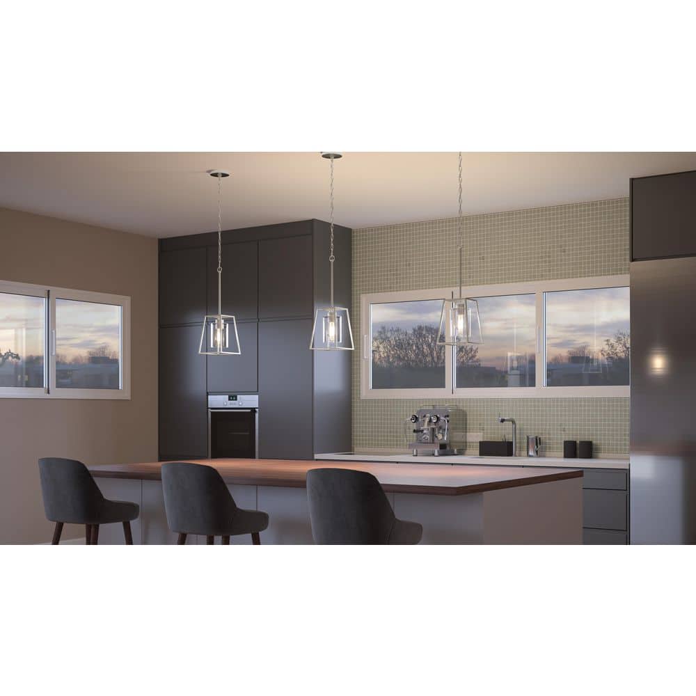 Prescott Transitional Mini Pendant Light in Brushed Nickel with Clear Glass