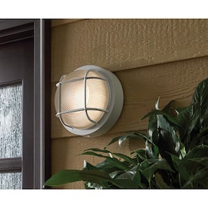 8.5 in. Round White LED Outdoor Wall Ceiling Bulkhead Light 3 Color Temperature Option Weather Rust Resistant 800 Lumen