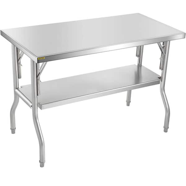 Commercial Worktable Workstation 48 x 24 in. Folding Commercial Prep Table Stainless Steel Kitchen Utility Table,Silver