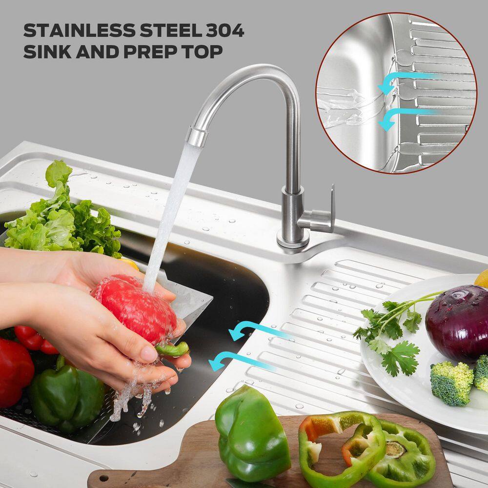 Freestanding Black and Stainless Steel Outdoor Sink Station with Cabinet