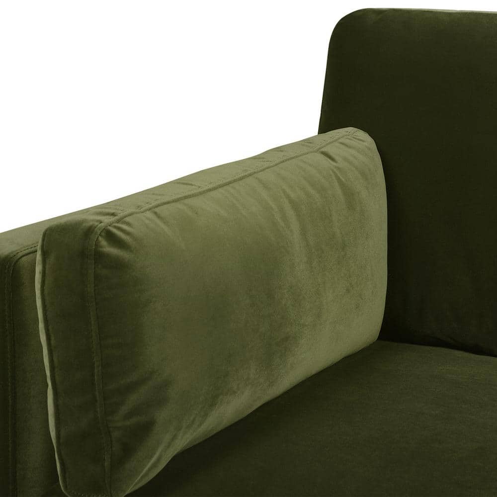 Olive Green Velvet Chaise with Wood Frame, 36"