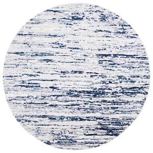 Amelia Gray/Navy 10 ft. x 10 ft. Abstract Striped Round Area Rug