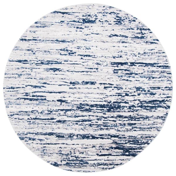 SAFAVIEH Amelia Gray/Navy Doormat 3 ft. x 3 ft. Abstract Striped Round Area Rug