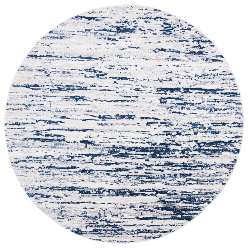 Amelia 6'7" Round Grey and Navy Abstract Area Rug