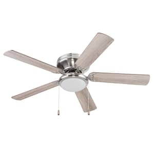 52 in. Indoor Hugger Mount Ceiling Fan, 5 Grey/oak Blades, Brushed Nickel