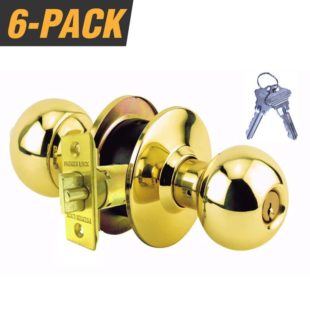 Premier Lock Brass Grade 3 Entry Door Knob with 12 SC1 Keys (6