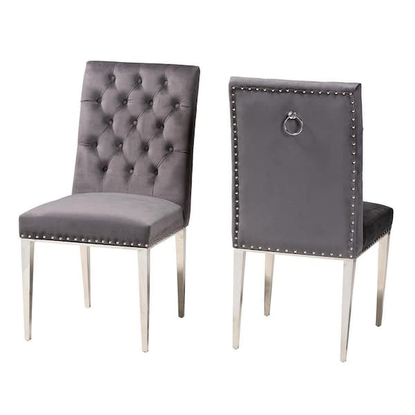 Baxton Studio Caspera Grey and Silver Dining Chair Set of 2 221