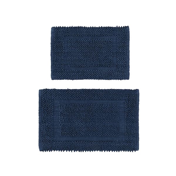 Jean Pierre NEW YORK Sophie Border Blue 20 in. x 32 in. Cotton Plush 2-Piece Bath Mat Set