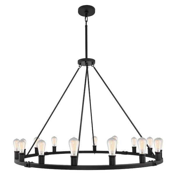 Kira Home Jericho 60-Watt 16-Light Black Farmhouse Chandelier, No Bulb Included