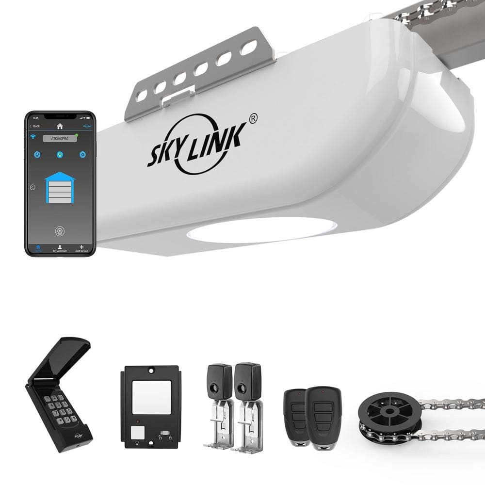 SkyLink Atoms Smartphone-Controlled Heavy Duty Anti-Breakin Chain Drive Ultra-Quiet Garage Door Opener with Built-In Bright LED -  ATR-1722CKW