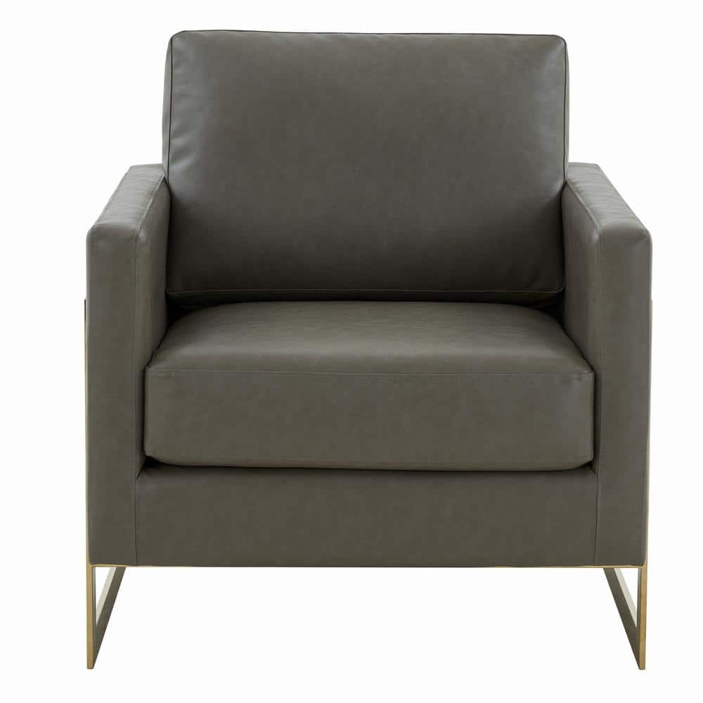 Elegant Gray Leather and Gold Metal Accent Armchair