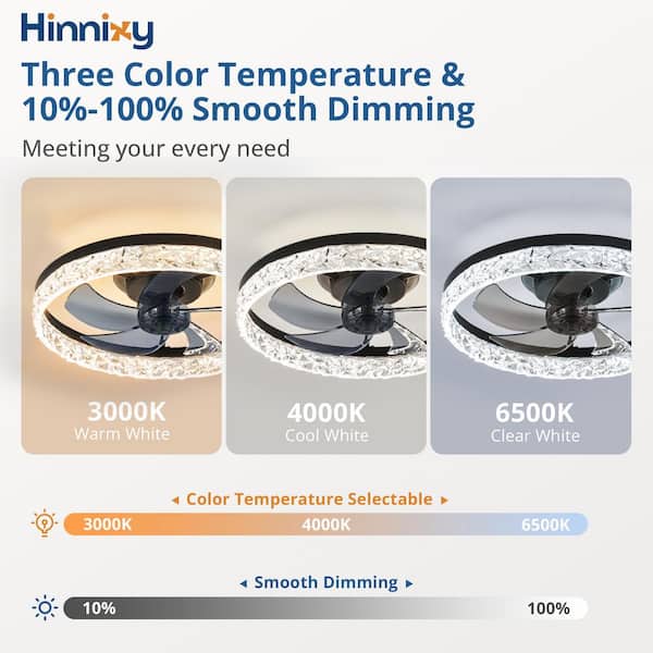 HINNIXY 20 in. Smart Indoor Matte Black Crystal Flush Mount Color