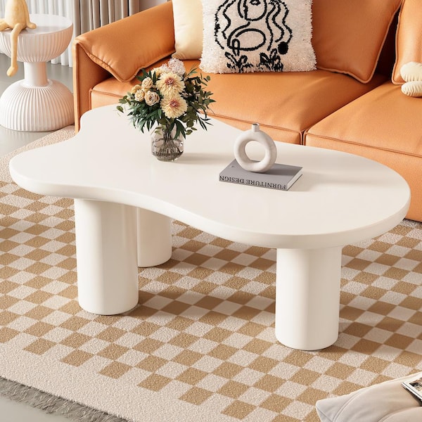 Harper & Bright Designs 44 in. White Specialty MDF Coffee Table with 3-Sturdy Legs, 1.5 in. Thick Tabletop