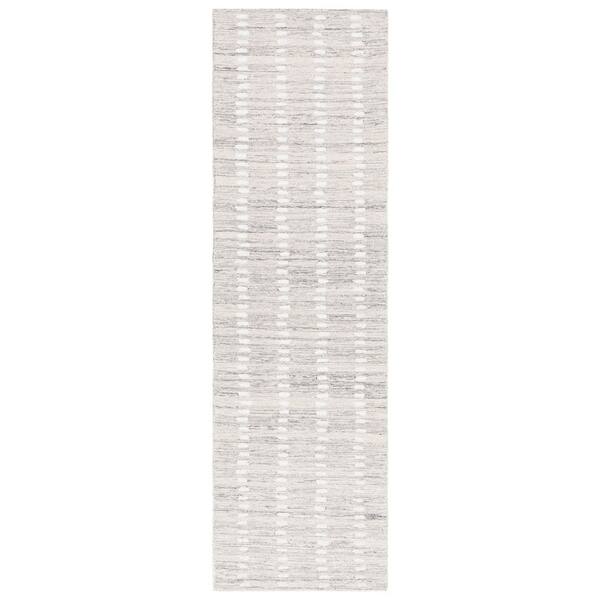 Abstract 2 x 8 Silver/Ivory Stripe Runner Rug