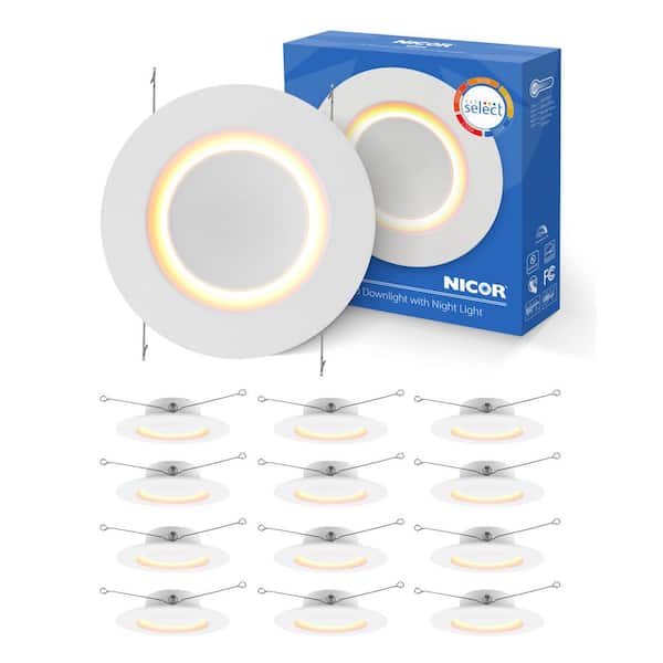 RDN 5/6 in. White Selectable CCT Housing Required Integrated LED Recessed Light Trim with Nightlight, 12-Pack