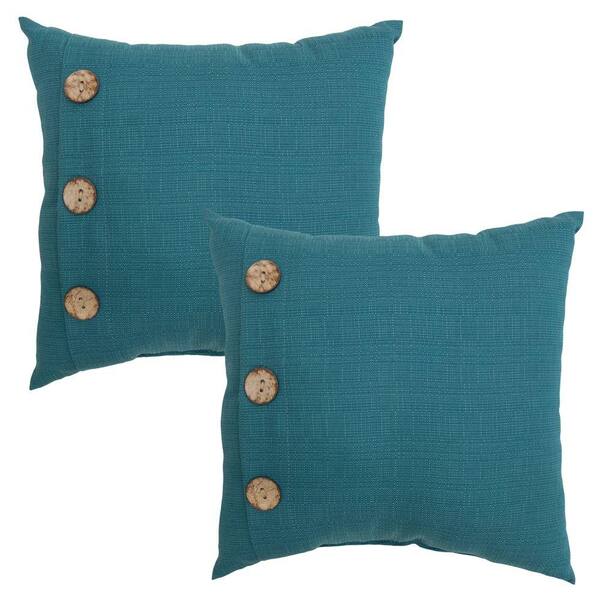 Hampton Bay 16 in. Mediterranean Solid Outdoor Toss Pillow with Decorative Buttons (2-Pack)