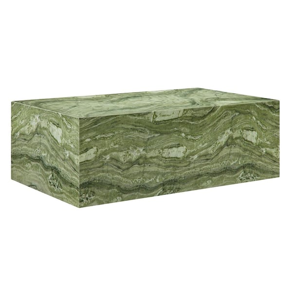 Jordana 47 Inch Rectangle Concrete Coffee Table in Green Marble-Plinth Coffee Table with Faux Stone Finish