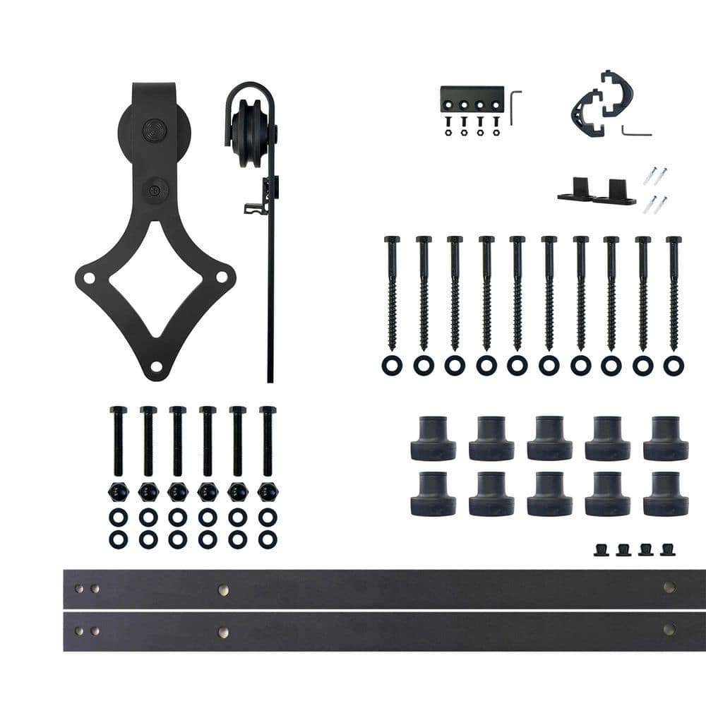 14 ft./168 in. Black Rustic Non-Bypass Sliding Barn Door Hardware Kit Diamond Design Roller for Single Door price history on PriceWatchPro