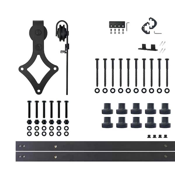 HOMACER 14 ft./168 in. Black Rustic Non-Bypass Sliding Barn Door Hardware Kit Diamond Design Roller for Single Door