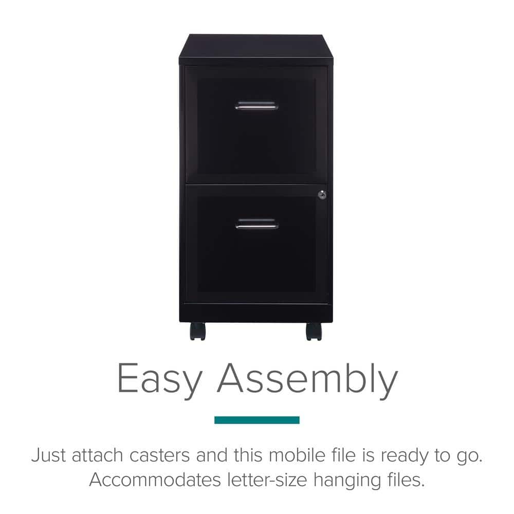 Black 18" Mobile 2-Drawer Lockable Vertical File Cabinet