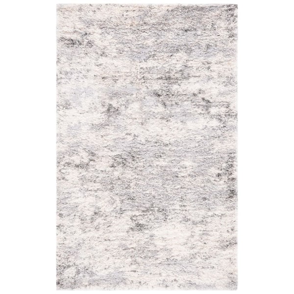Berber Shag 4 ft. x 6 ft. Ivory/Gray Distressed Abstract Area Rug