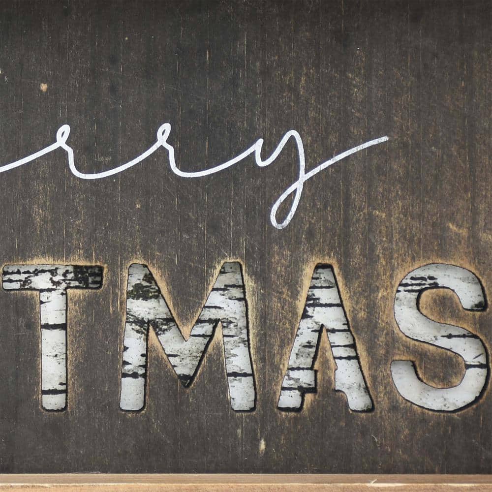 Rustic Brown Wood Merry Christmas Tabletop Sign with Black Background