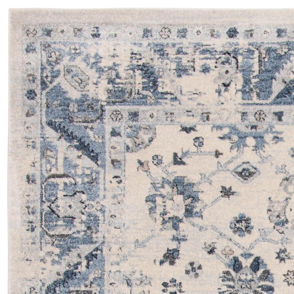 Charleston Ivory and Blue Synthetic 8' x 10' Area Rug
