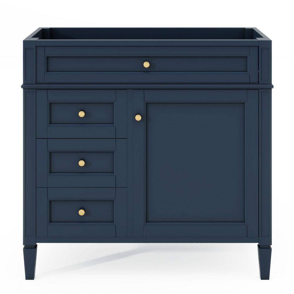 Modern 36 in. Bath Vanity Cabinet without Top in Blue with with 2 Drawers and a Tip-out Drawer