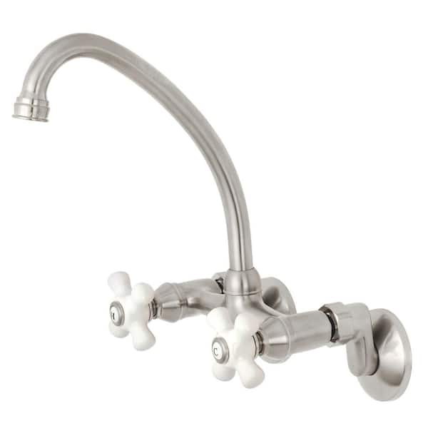 Kingston 2-Handle Wall-Mount Standard Kitchen Faucet in Brushed Nickel