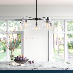 Erik 5-Light Black Unique Modern Glass Bubble Chandelier with Clear Glass Globe Shade for Living Dining Room Bedroom